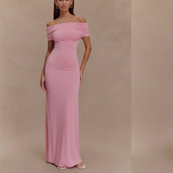 Meshki Dresses & Skirts - Meshki Off Shoulder Slinky Maxi Dress - Medium - Pink